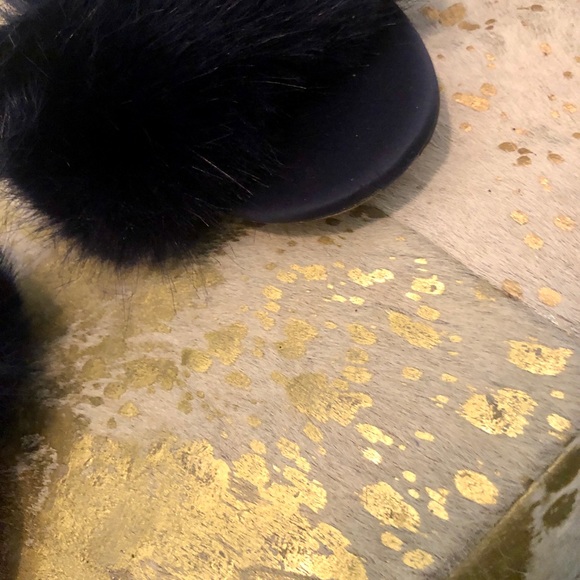 J.Crew Faux-Fur Antique Navy Blue Slide Sandals - Picture 8 of 9